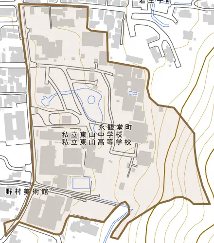 永観堂町とその周辺の地図。町の範囲を重ねている