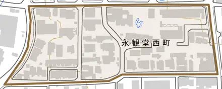 永観堂西町とその周辺の地図。町の範囲を重ねている
