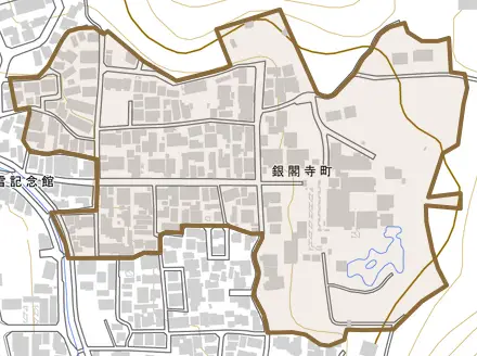 銀閣寺町とその周辺の地図。町の範囲を重ねている