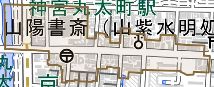 東丸太町とその周辺の地図。町の範囲を重ねている
