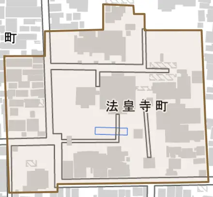 法皇寺町とその周辺の地図。町の範囲を重ねている