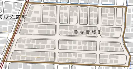 一乗寺青城町とその周辺の地図。町の範囲を重ねている