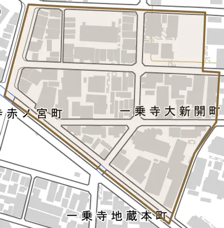一乗寺大新開町とその周辺の地図。町の範囲を重ねている