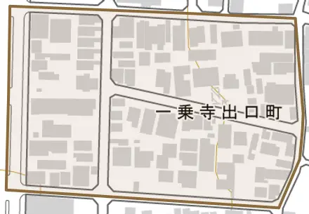 一乗寺出口町とその周辺の地図。町の範囲を重ねている