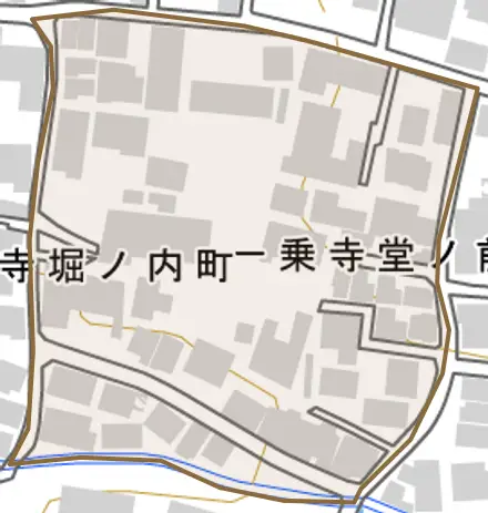 一乗寺堂ノ前町とその周辺の地図。町の範囲を重ねている