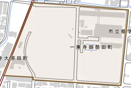 一乗寺御祭田町とその周辺の地図。町の範囲を重ねている