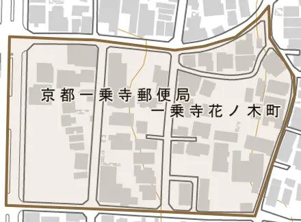 一乗寺花ノ木町とその周辺の地図。町の範囲を重ねている