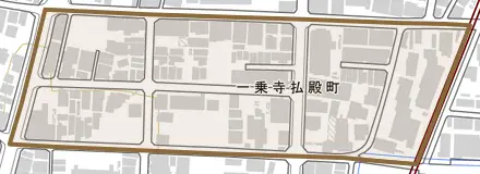 一乗寺払殿町とその周辺の地図。町の範囲を重ねている