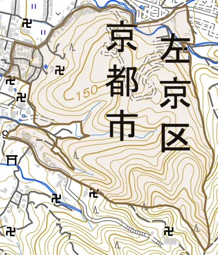 一乗寺葉山町とその周辺の地図。町の範囲を重ねている