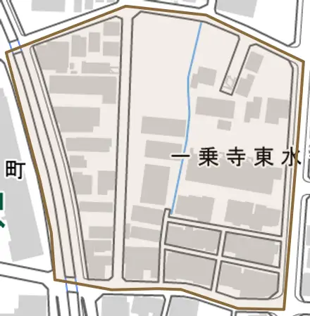 一乗寺東水干町とその周辺の地図。町の範囲を重ねている