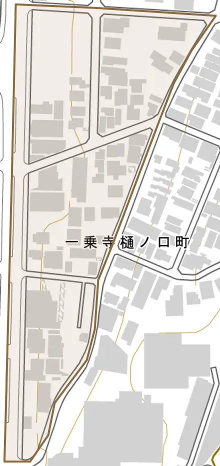 一乗寺樋ノ口町とその周辺の地図。町の範囲を重ねている