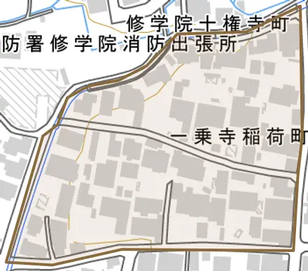 一乗寺稲荷町とその周辺の地図。町の範囲を重ねている