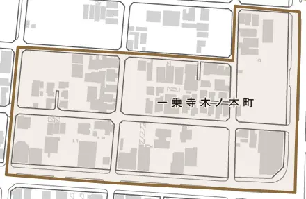 一乗寺木ノ本町とその周辺の地図。町の範囲を重ねている