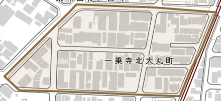 一乗寺北大丸町とその周辺の地図。町の範囲を重ねている
