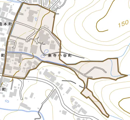 一乗寺小谷町とその周辺の地図。町の範囲を重ねている