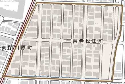 一乗寺松田町とその周辺の地図。町の範囲を重ねている