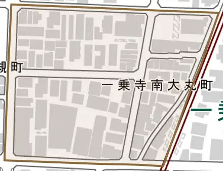 一乗寺南大丸町とその周辺の地図。町の範囲を重ねている