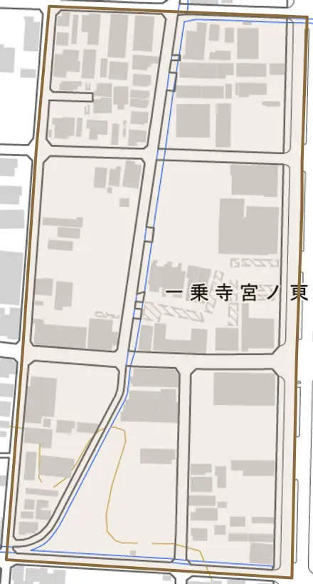 一乗寺宮ノ東町とその周辺の地図。町の範囲を重ねている