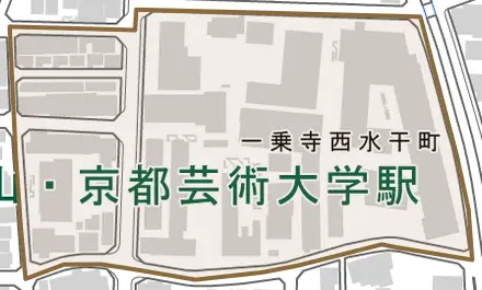 一乗寺西水干町とその周辺の地図。町の範囲を重ねている