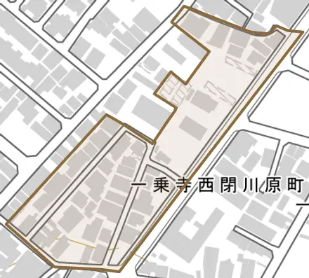 一乗寺西閉川原町とその周辺の地図。町の範囲を重ねている