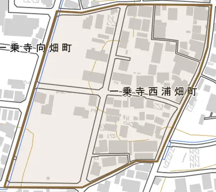 一乗寺西浦畑町とその周辺の地図。町の範囲を重ねている