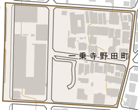 一乗寺野田町とその周辺の地図。町の範囲を重ねている