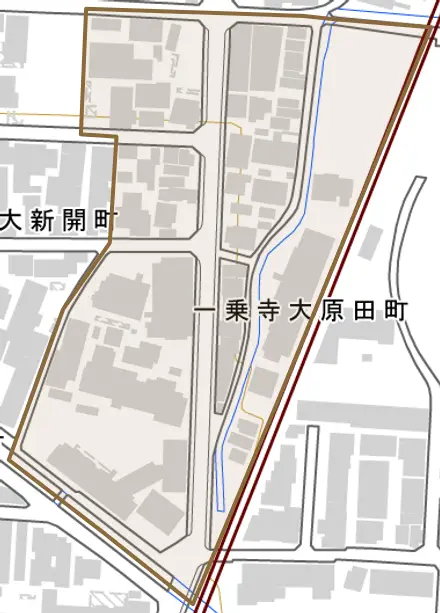 一乗寺大原田町とその周辺の地図。町の範囲を重ねている