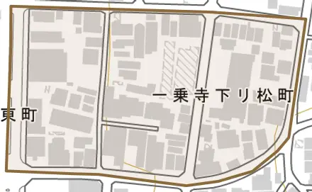 一乗寺下リ松町とその周辺の地図。町の範囲を重ねている