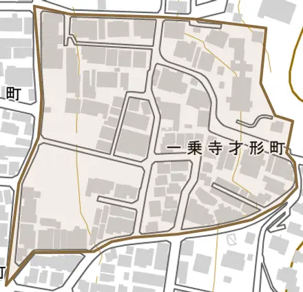 一乗寺才形町とその周辺の地図。町の範囲を重ねている