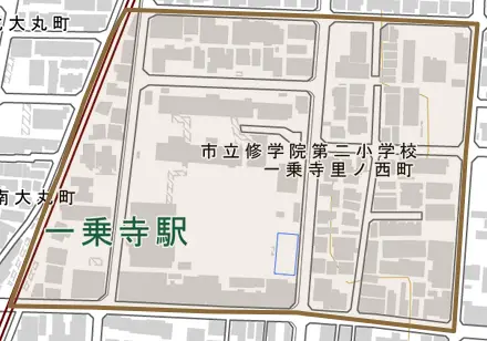 一乗寺里ノ西町とその周辺の地図。町の範囲を重ねている