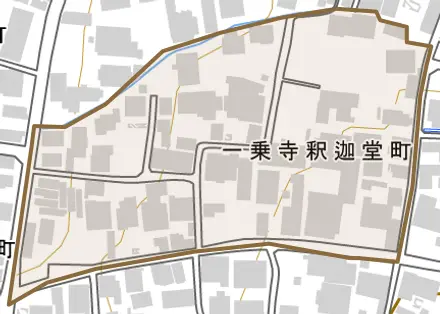 一乗寺釈迦堂町とその周辺の地図。町の範囲を重ねている