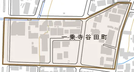 一乗寺谷田町とその周辺の地図。町の範囲を重ねている