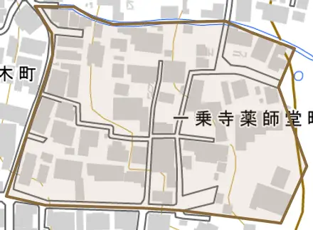 一乗寺薬師堂町とその周辺の地図。町の範囲を重ねている