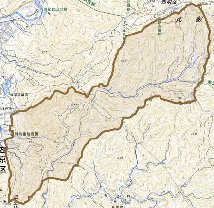 一乗寺病ダレとその周辺の地図。町の範囲を重ねている