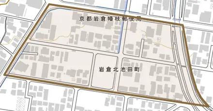 岩倉北池田町とその周辺の地図。町の範囲を重ねている