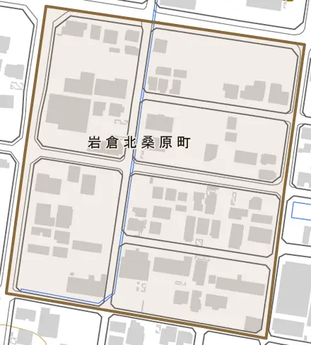 岩倉北桑原町とその周辺の地図。町の範囲を重ねている