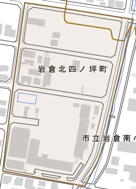 岩倉北四ノ坪町とその周辺の地図。町の範囲を重ねている