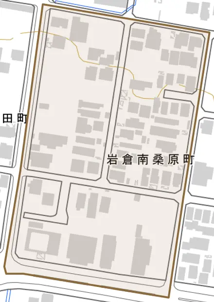 岩倉南桑原町とその周辺の地図。町の範囲を重ねている