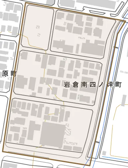 岩倉南四ノ坪町とその周辺の地図。町の範囲を重ねている