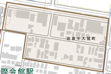 岩倉中大鷺町とその周辺の地図。町の範囲を重ねている