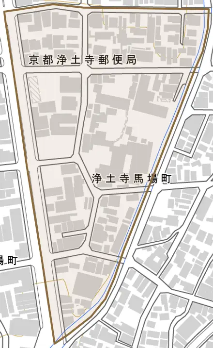 浄土寺馬場町とその周辺の地図。町の範囲を重ねている