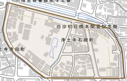 浄土寺石橋町とその周辺の地図。町の範囲を重ねている