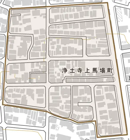 浄土寺上馬場町とその周辺の地図。町の範囲を重ねている