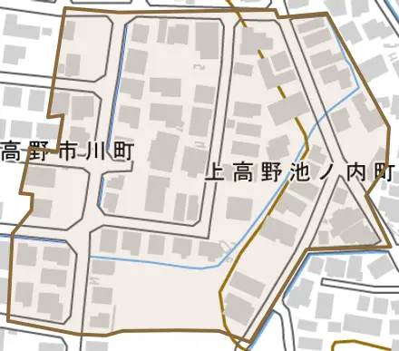 上高野池ノ内町とその周辺の地図。町の範囲を重ねている