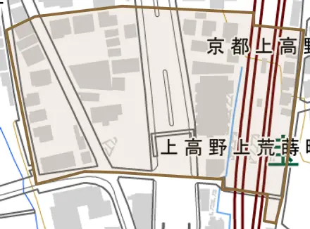 上高野上荒蒔町とその周辺の地図。町の範囲を重ねている