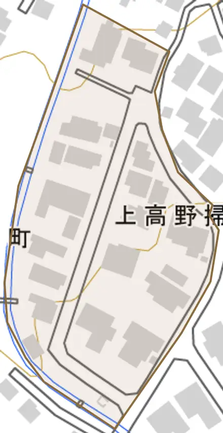 上高野掃部林町とその周辺の地図。町の範囲を重ねている