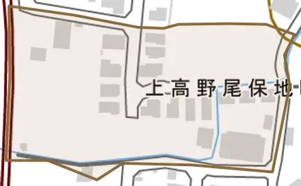 上高野尾保地町とその周辺の地図。町の範囲を重ねている