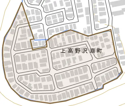 上高野沢淵町とその周辺の地図。町の範囲を重ねている