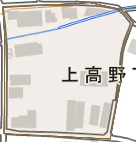 上高野下東野町とその周辺の地図。町の範囲を重ねている