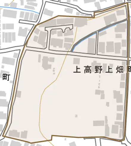 上高野上畑町とその周辺の地図。町の範囲を重ねている